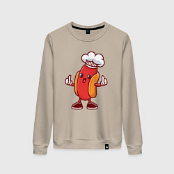 Свитшот хлопковый женский Хот-дог повар, цвет: миндальный