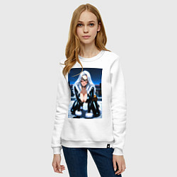 Свитшот хлопковый женский Черная кошка на крыше небоскреба, цвет: белый — фото 2