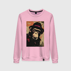 Свитшот хлопковый женский Обезьянка детектив в шляпе, цвет: светло-розовый