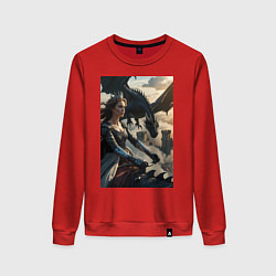 Свитшот хлопковый женский Королева летит на драконе, цвет: красный