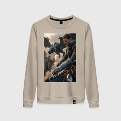 Свитшот хлопковый женский Рыцарь летит на драконе, цвет: миндальный