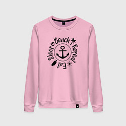 Свитшот хлопковый женский Есть спать пляж повтор, цвет: светло-розовый