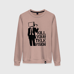 Свитшот хлопковый женский Убей свой телевизор, цвет: пыльно-розовый