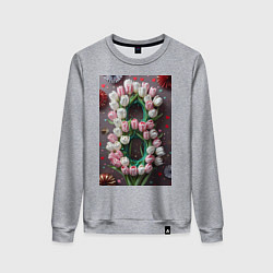 Свитшот хлопковый женский Тюльпаны к празднику 8 марта, цвет: меланж