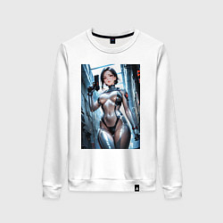 Свитшот хлопковый женский Девушка-наемница, цвет: белый