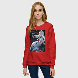 Свитшот хлопковый женский Девушка-наемница, цвет: красный — фото 2