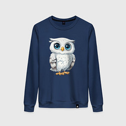 Свитшот хлопковый женский Белая сова с голубыми глазами, цвет: тёмно-синий