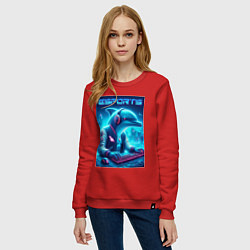 Свитшот хлопковый женский Дельфин крутой киберспортсмен - нейроарт, цвет: красный — фото 2