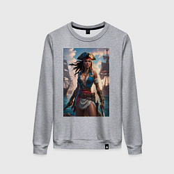 Свитшот хлопковый женский Пиратка на фона флотилии кораблей, цвет: меланж