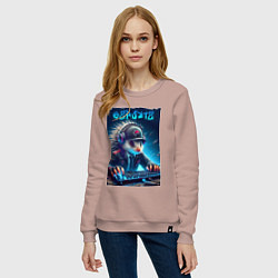 Свитшот хлопковый женский Дикобраз командный игрок - неоновое свечение, цвет: пыльно-розовый — фото 2