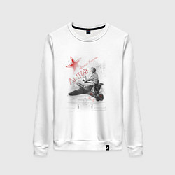 Свитшот хлопковый женский Белая Лилия Литвяк лётчица, цвет: белый