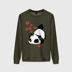 Свитшот хлопковый женский Цветочная панда, цвет: хаки