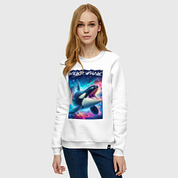 Свитшот хлопковый женский Space killer whale - ai art fantasy, цвет: белый — фото 2