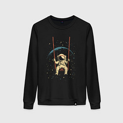 Свитшот хлопковый женский Качели и космонавт, цвет: черный
