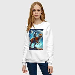 Свитшот хлопковый женский Космонавт верхом на тигрозавре - затерянная планет, цвет: белый — фото 2