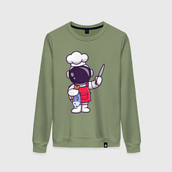 Свитшот хлопковый женский Повар космонавт с рыбкой, цвет: авокадо