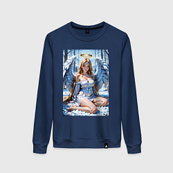 Женский свитшот Девушка-ангел на снегу в лесу