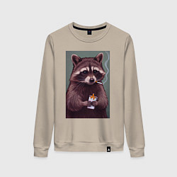 Свитшот хлопковый женский Тяжёлый день у енота, цвет: миндальный