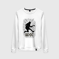 Свитшот хлопковый женский ACDC Ангус Янг в прыжке с гитарой, цвет: белый