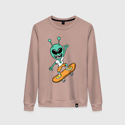 Свитшот хлопковый женский Инопланетянин на скейтборде, цвет: пыльно-розовый