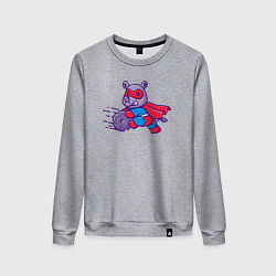 Свитшот хлопковый женский Супергерой носорог, цвет: меланж