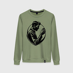 Свитшот хлопковый женский Бармен со стаканом, цвет: авокадо