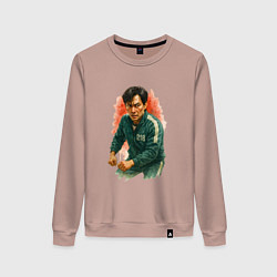Свитшот хлопковый женский Игра в кальмара игрок 218, цвет: пыльно-розовый