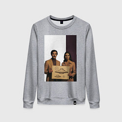 Женский свитшот Мужчина и женщина с чертежом НЛО ретро поп-арт 197