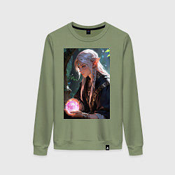 Женский свитшот Серьёзная эльфийка с магической сферой