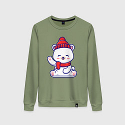 Свитшот хлопковый женский Hello bear, цвет: авокадо