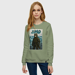 Свитшот хлопковый женский ВМФ волк на корабле, цвет: авокадо — фото 2
