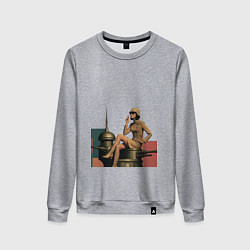 Свитшот хлопковый женский Девушка на орудийной башне ретрофутуризм поп-арт 1, цвет: меланж