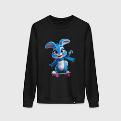 Свитшот хлопковый женский Голубой зайчик на скейте, цвет: черный