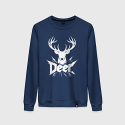 Свитшот хлопковый женский Агрессивный олень с рогами, цвет: тёмно-синий