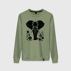Свитшот хлопковый женский Слон в цветах, цвет: авокадо