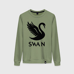 Свитшот хлопковый женский Черный лебедь в полете, цвет: авокадо