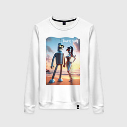 Свитшот хлопковый женский Робот-сгибальщик Бендер со своей чувихой на пляже, цвет: белый