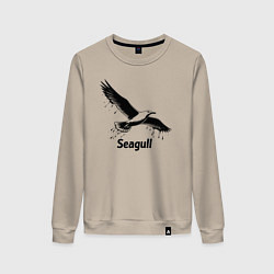Свитшот хлопковый женский Чайка черной краской, цвет: миндальный