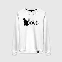 Свитшот хлопковый женский Кошка с надписью love, цвет: белый
