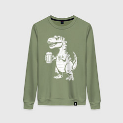 Свитшот хлопковый женский Пивозавр с кружкой, цвет: авокадо
