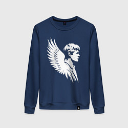 Свитшот хлопковый женский Сергей Есенин с крыльями, цвет: тёмно-синий