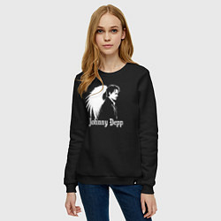 Свитшот хлопковый женский Джонни Депп с ангельскими крыльями, цвет: черный — фото 2