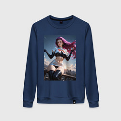 Свитшот хлопковый женский Джесси с покеболом на фоне города, цвет: тёмно-синий