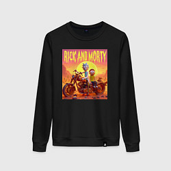 Женский свитшот Рик и Морти на ржавом ретро мотоцикле в пустыне