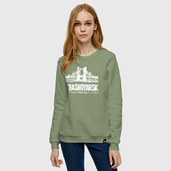 Свитшот хлопковый женский Красноярск с мостом, цвет: авокадо — фото 2