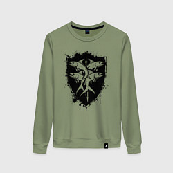 Свитшот хлопковый женский Четыре рыбы на щите, цвет: авокадо