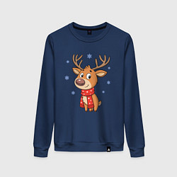 Женский свитшот Новогодний олень и снежинки, зима