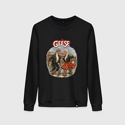 Свитшот хлопковый женский Танцующие гуси, цвет: черный