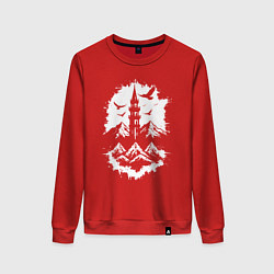 Свитшот хлопковый женский Башня с орлами в горах, цвет: красный