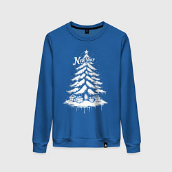 Свитшот хлопковый женский Новогодняя елка с подарками, цвет: синий